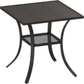 VICLLAX Patio Dining Table, Square Table Metal Outdoor Bistro Table with Rack for Balcony Garden Deck, 28inch Ash Grey