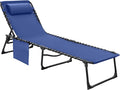 Flamaker Foldable Chaise Lounge Chair 5-Position Adjustable, Tanning Chair with Side Pocket, Outdoor Sunbathing for Pool, Beach, Patio, Lawn, Indoor Recliner Chair for Napping(Blue, 1 Pcs)