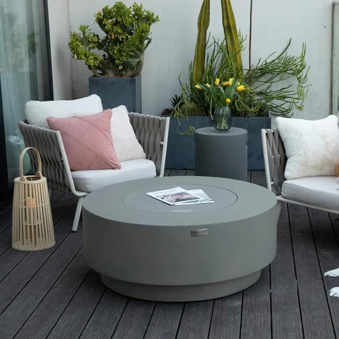 AMS Fireplace | Elementi Plus | Colosseo | Round Light Gray Concrete Natural Gas Fire Table Pit (Natural Gas)