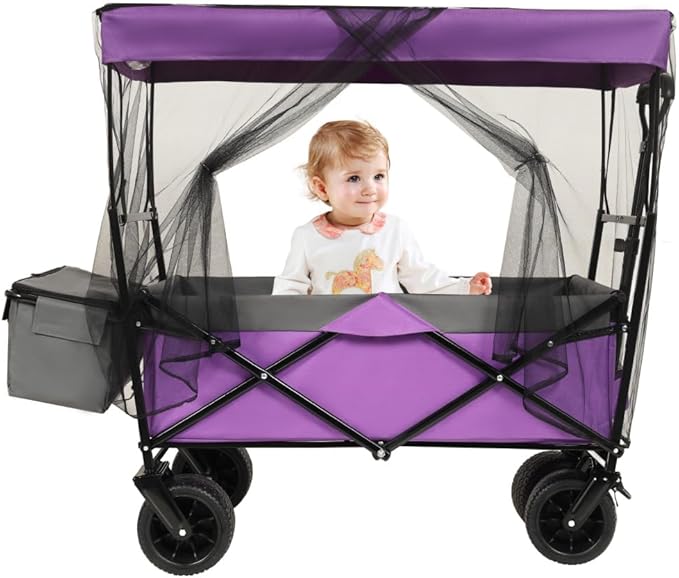 480Lbs Collapsible Kids Wagon with Canopy, Lightweight Foldable Hand Cart, Large Capacity for Camping, Shopping, Sports, and Garden Use