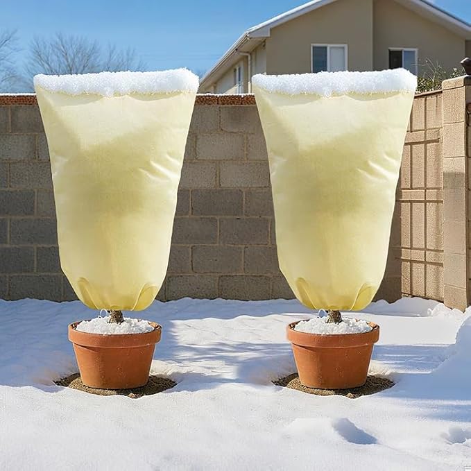 MIXC Plant Covers Freeze Protection, 23.6''×23.6'' Winter Cold Weather Frost Blankets Shrub Jacket with Drawstring Reusable Frost Protection Cloth for Outdoor Plants Fruit Tree Potted (4 Pack)