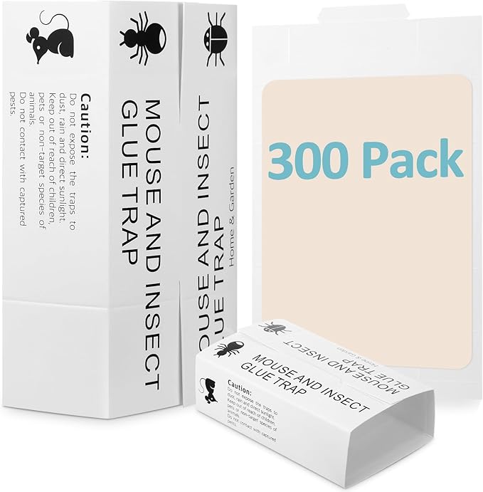 Qualirey Mouse and Insect Glue Boards Pest Glue Traps Bulk Large Mouse Rat Trap Sticky Adhesive for Mice Spider Moth Cockroaches Cricket House Indoor Outdoor Non Toxic(300 Pcs,9.72 x 5.12 Inch)
