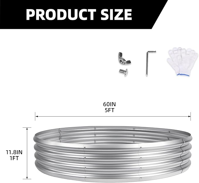 60 Inch Fire Pit Ring for Outside, 5FT Diameter Wood Burning Fire Ring, Large Round Galvanized Steel Fire Pit, Metal Outdoor Fireplace for Backyard, Patio, Camping, Bonfire (Silver)