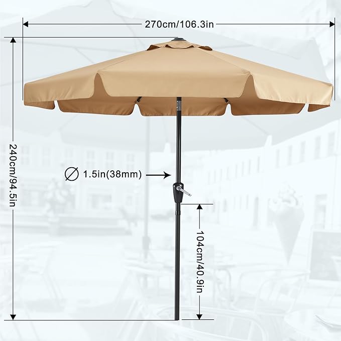 MASTERCANOPY Valance Patio Umbrella for Outdoor Table Market -8 Ribs (9ft, Khaki)