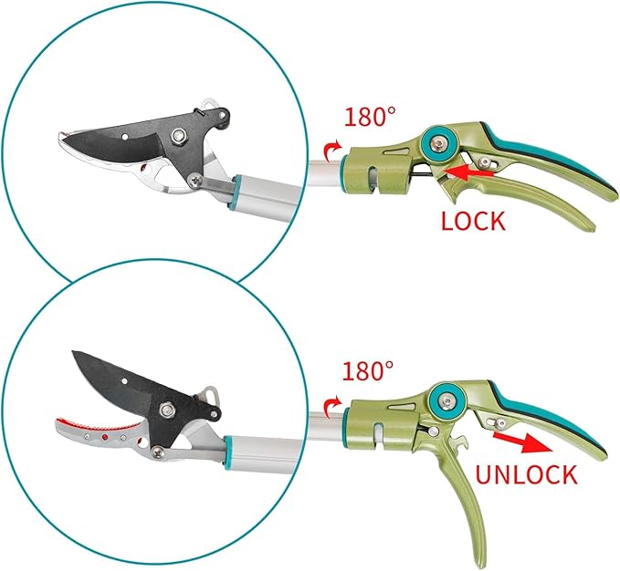 GARTOL Cut & Hold Long Reach Pole Pruner, 32 Inch Lightweight Tree Trimmer Long handle Pruner, Cuts up to 1/2 Inch, One-Hand Use Garden Pruning Shears for Branches Trimming, Fruit Picking