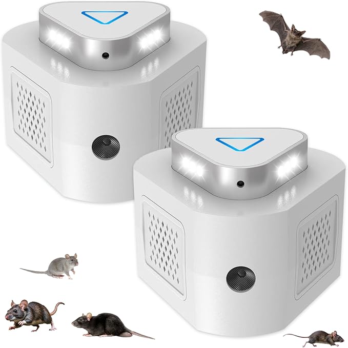 2 Packs Rodent Repellent Ultrasonic Pest Repeller for Home,360°Mice Traps for House Indoor Kill,Upgraded Mice Rat Repellent with Flashing Light for Attic Garage Crawlspace Basement,4 Mode Switching