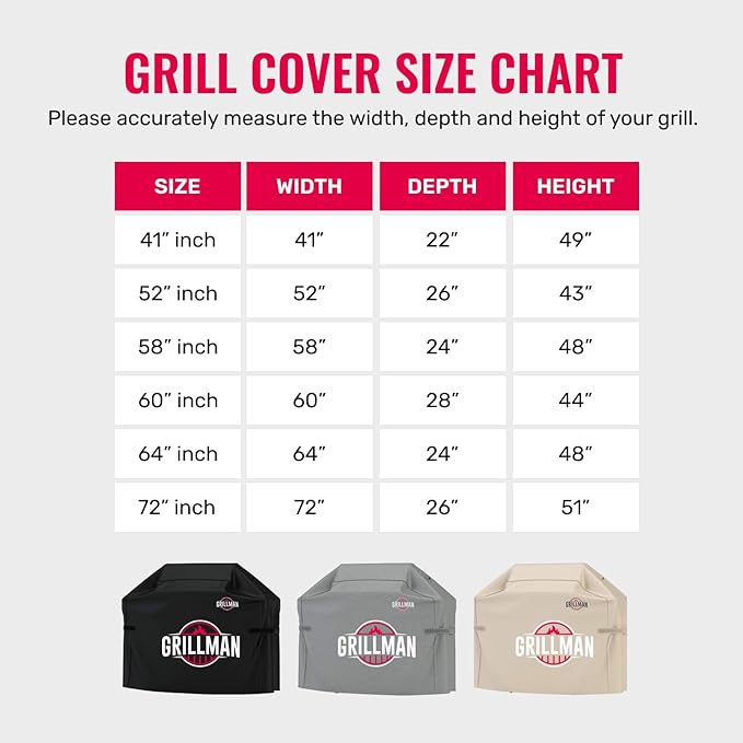 Grillman Premium Grill Cover for Outdoor Grill - Heavy-Duty Waterproof BBQ Grill Cover - Rip-Proof and Wind-Resistant - Large Barbecue Gas Grill Cover for Backyard - Black (60" L x 28" W x 44" H)