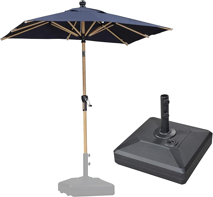 PURPLE LEAF 4' x 6' Patio Umbrella with Base Outdoor Umbrella Aluminum Market Umbrella with Push Button Tilt & Crank and 8 Ribs Rectangular Outdoor Table Umbrella for Pool Garden Beach, Navy Blue