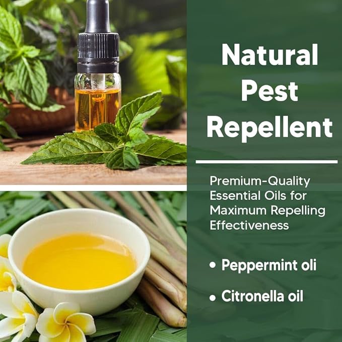 Pest Repellent, Rodent Repellent for Indoor/Outdoor, Peppermint Repel Mice/Rat/Pest/Roach/Spider/Ant from Nesting in Car/RV/Garage/Shed/House, Safe for Kids and Pets - 8P