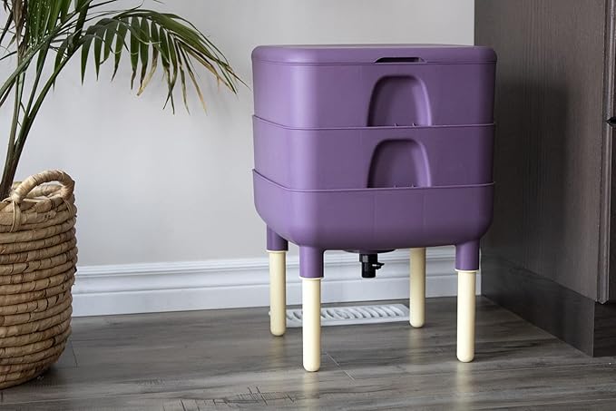 FCMP Outdoor - The Essential Living Composter, 2-Tray Worm Vermicomposter Bin (HF-LC4000v2-PUR) Plum