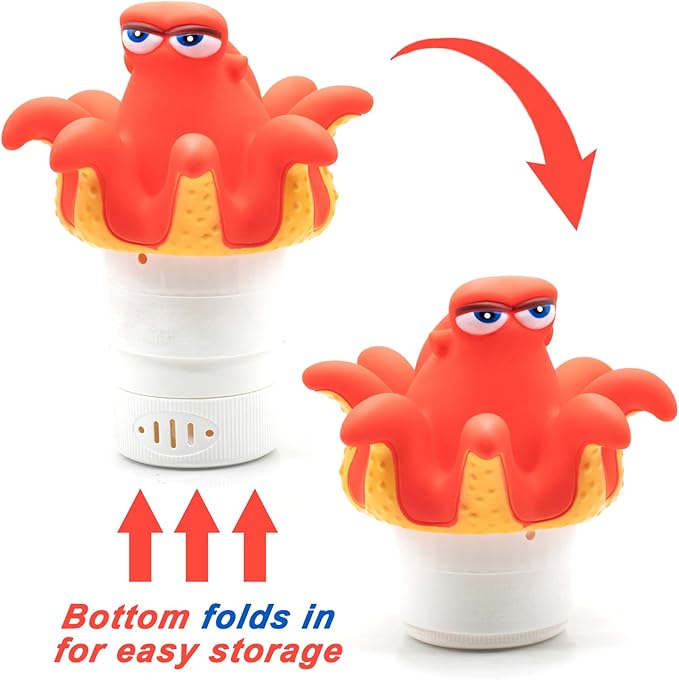 WWD POOL Pool Chlorine Floater, Floating Pool Chlorine Dispenser (Octopus), Fits 1 and 3 Inch Tablets for Large and Small Pools, Spa, Hot Tub