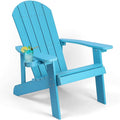 Adirondack Chair, All Weather Resistant Plastic Chairs with Cup Holder, 5 Easy Steps to Install, Outdoor Chairs for Patio, Garden, Backyard Deck, Lawn, Fire Pit - Lake Blue