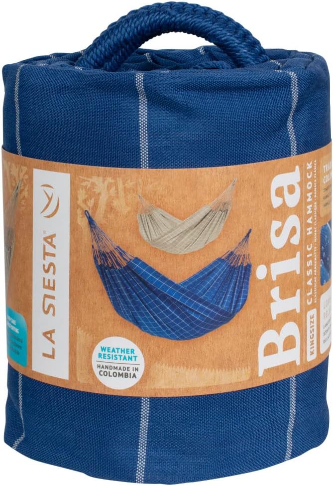 LA SIESTA Brisa Classic Hammock, Handmade, Weather-Resistant, Tear-Resistant Hammock for Indoor & Outdoor Relaxation, Size-Double - Marine