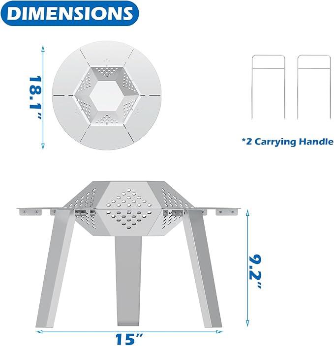 Heat Deflector for Solo Stove 15" Ranger 1.0 2.0 Fire Pit Accessories Stainless Steel 304 Heat Diffuser with Carrying Handle and 3 Support Leg for 15 Inch Other Outdoor Indoor FirePits Accessory