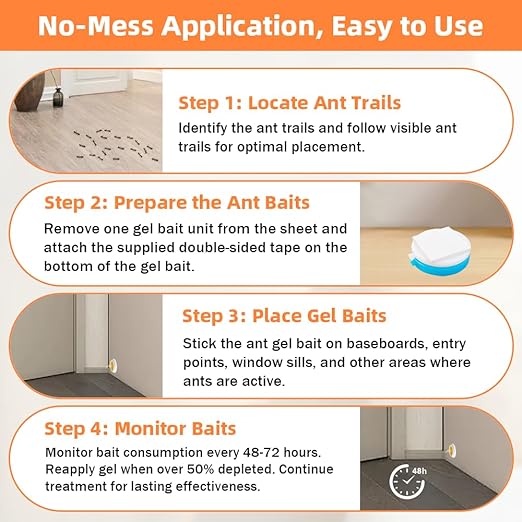 48 PCS Ant Killer Gel Bait Stations, Extra Strengthen Ant Bait Traps, Long-Lasting Effective Pest Gel for Carpenter Ants and Other Common Household Ants, No Mess Easy Use, Safe for Pets and Kids