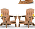 Folding Adirondack Chair 2 Pack, HDPE All-Weather Fire Pit Chairs, Plastic Adirondack Chairs with 2 Cup Holder, Outdoor Lawn Chair for Patio Garden (Teak)