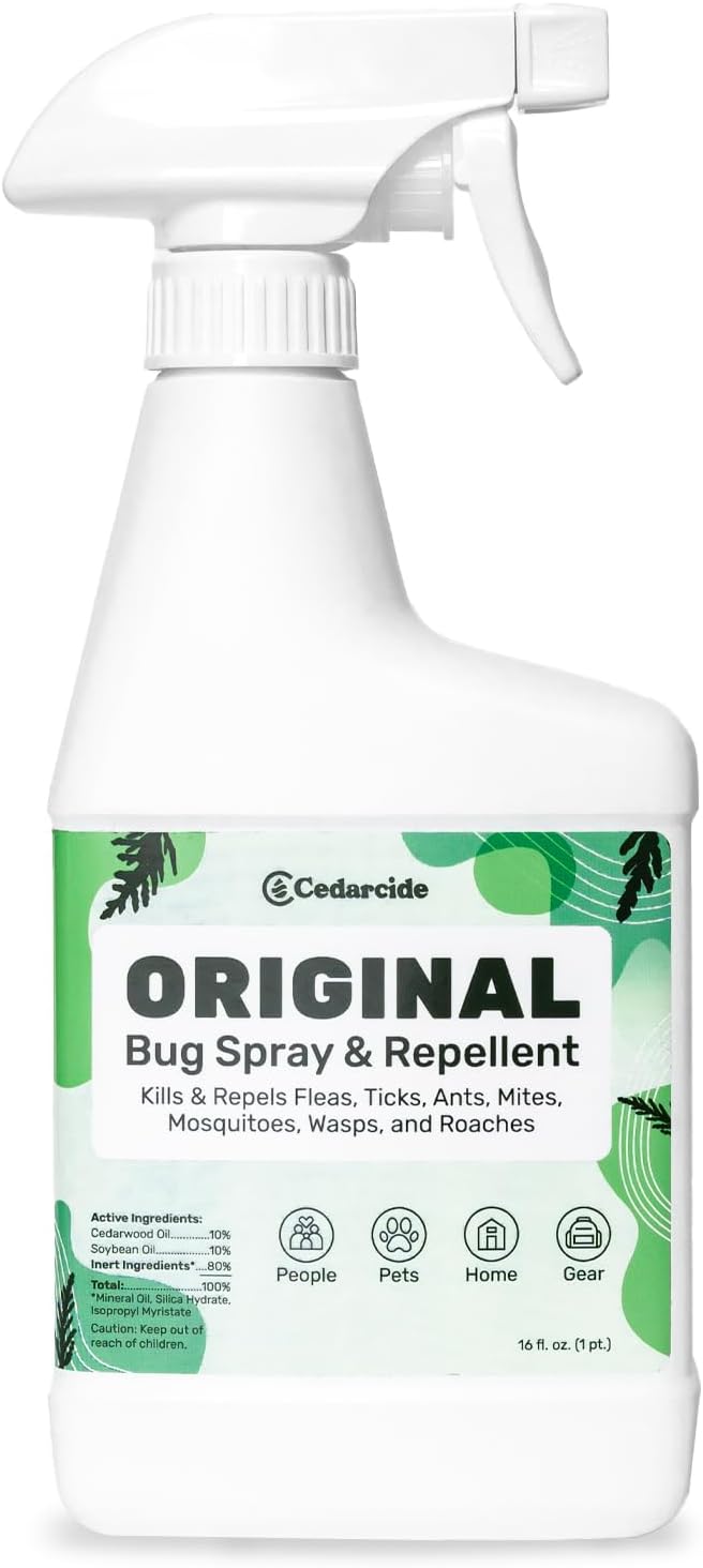 Cedarcide Original Bug Spray | Repel & Kill Fleas, Ticks, Mosquitoes, Mites, Ants & Chiggers | for use on People, Pets & Home | Natural Cedar Oil | Eco-Friendly | Pint
