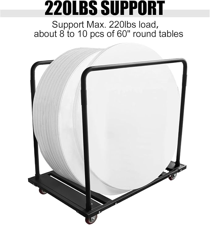 Folding Table Cart Rack for 60" Round Tables, Heavy Duty Table Desk Trolley with Steel Frame & Rolling Casters, Party Event Hotel Furniture 10 Table Capacity,45.3 X 45.3 X 29.1