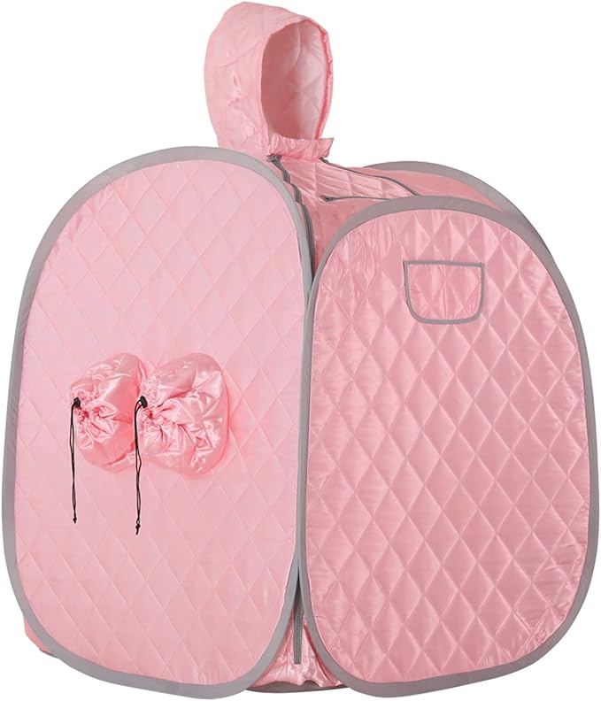 ZONEMEL Portable Steam Sauna Kit for 1 Person or 2 Person Full Body Home Sauna Spa, Leg Detox Relaxation, 2L Steam Pot, Remote Control (Pink, L 33.5”x W 32.3”x H 41.7”)