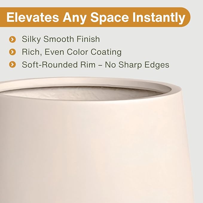 16.5"H x 15"D Corso Fiberstone Round Tapered Planter, Christmas Tree Planter, Smooth Finishes, Weather Resistant for Indoor & Outdoor Use, 2 Extra Coco Mats (Kilim Beige, 11.5" Pot Opening)
