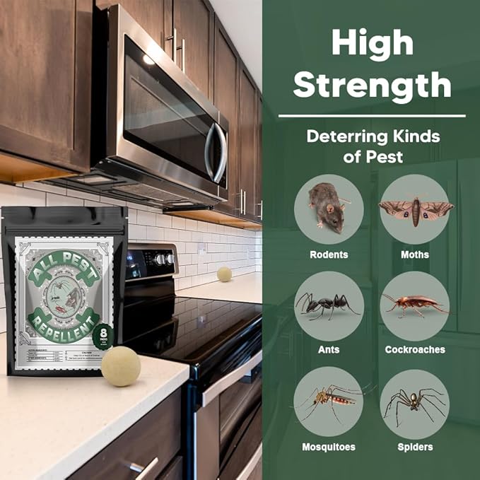 Pest Repellent, Rodent Repellent for Indoor/Outdoor, Peppermint Repel Mice/Rat/Pest/Roach/Spider/Ant from Nesting in Car/RV/Garage/Shed/House, Safe for Kids and Pets - 8P