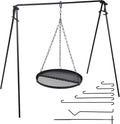 REDCAMP Swing Campfire Grill Stand - Collapsible Campfire Cooking Rack with 6 Hooks & Iron Grill Grate, Portable Dutch Oven Hanger for Outdoor Camping, Cookware, Bonfire, Round