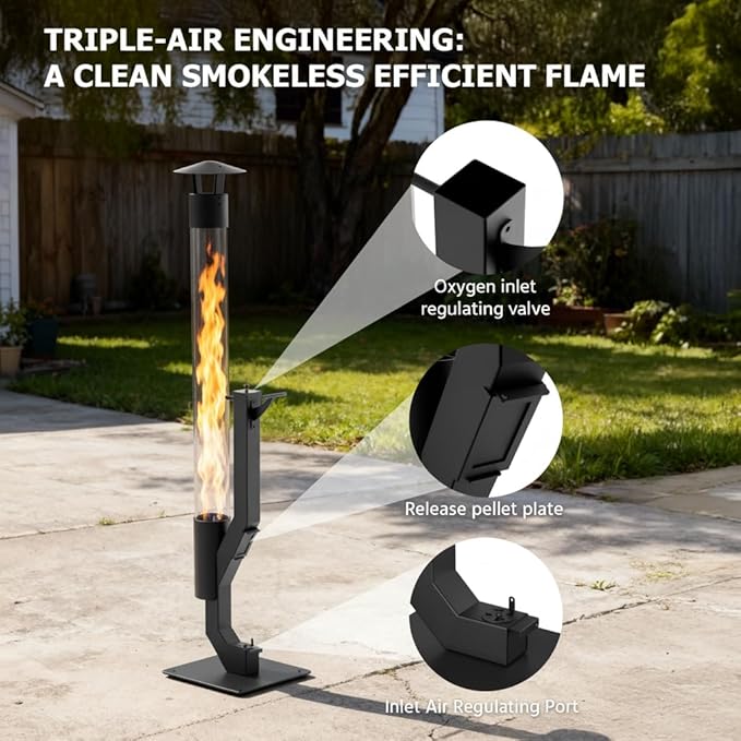 yoyomax Wood Pellet Patio Heater,Outdoor Pellet Heater,Portable Wood Pellet Fire Pit with Ash Tray Patio Rocket Stove for Backyard Camping Garden Balcony