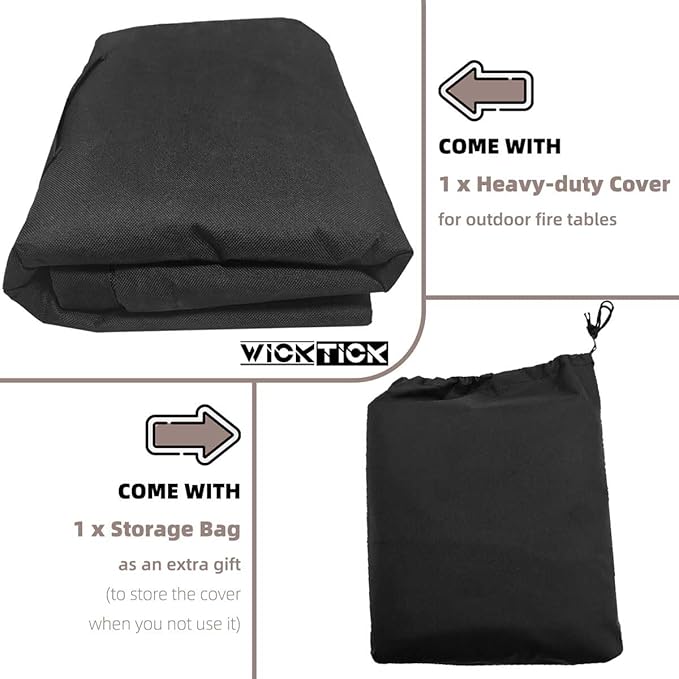 Rectangular Gas Fire Pit Table Cover 52 x 34 inch, Waterproof 600D Heavy Duty Fire Table Cover for 48 - 52 inch Patio Propane Firepit Tables