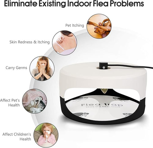 2 Pack Flea Traps for Inside Your Home, Indoor Flea Light Bed Bug Killer with 6 Light Bulb & 4 Sticky Pads Refills & Switch, Odorless Natural Insect Trap for Kid Pet, Safer Than Sprays & Powders