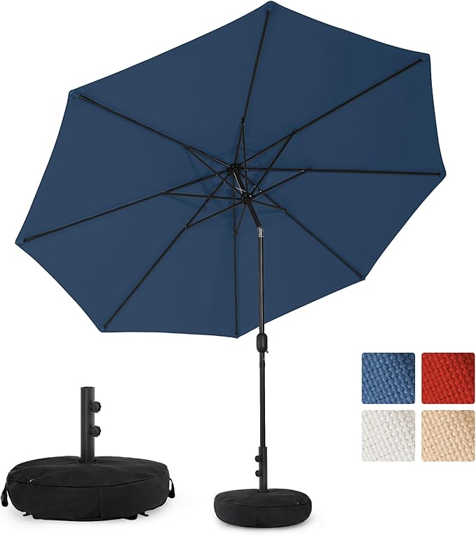 Sundale Outdoor Olefin 5-Year-Non-Fading Patio Umbrella with Sand Bag Umbrella Base, Outdoor Umbrella with Tilt and Crank