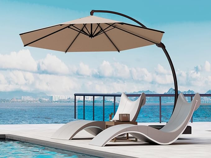 Kingdura 12ft Cantilever Patio Umbrella with Base Included, Large Round Offset Outdoor Pool Umbrella, 360° Rotation & Infinite Tilt, Heavy Duty Aluminum Frame for Deck Backyard, Beige