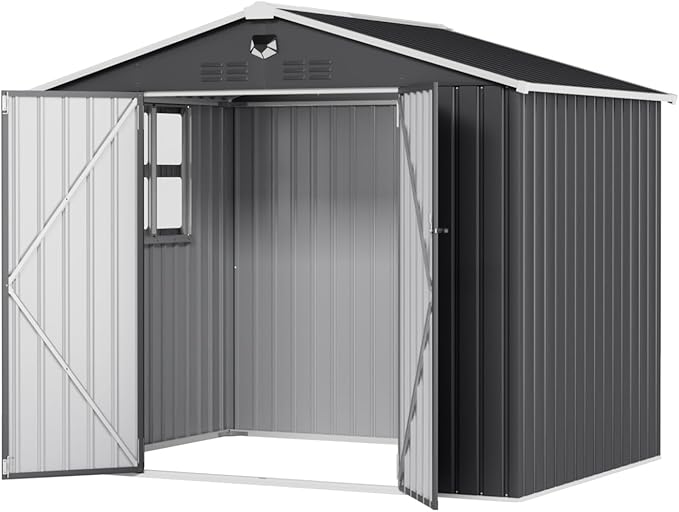 8x6 FT Outdoor Storage Shed, Metal Sheds & Outdoor Storage, Waterproof Sheds with Lockable Doors for Backyard