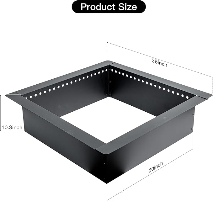 36 inch Outdoor Fire Pit Liner, Square Heavy Duty Fire Pits, Rim Insert Firepit for Outside, DIY Campfire Fireplace