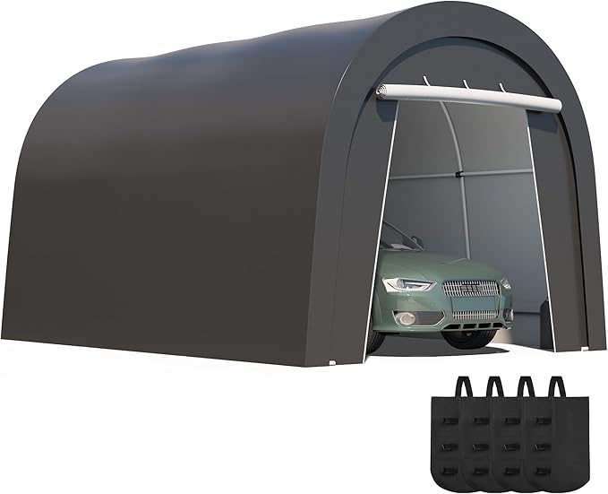 Kiss the Water Domed Carport with 4 Cloth Bags, Portable Garage with 2 Roll-up Doors, Heavy Duty Car Canopy Party Tent, All-Season Storage Shelter Shed for Cars, Truck, or Garden Tools, 10' x 15'