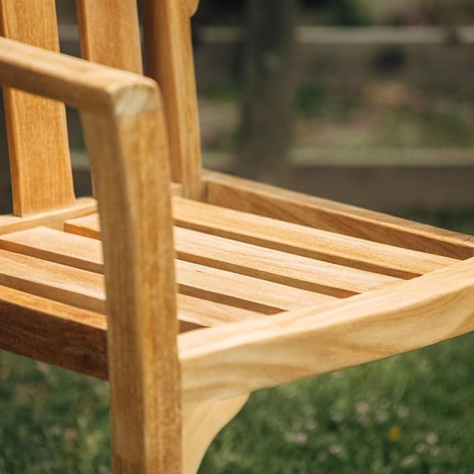 TITAN GREAT OUTDOORS Ash & Ember Sage Grade A Teak 2 Pack Classic Stacking Armchairs, Weather Resistant Premium Solid Wood Patio Lounge Chair with Intricate Back Support, Gently Curved Seat, Armrests