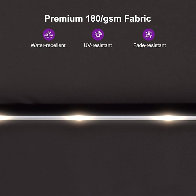 PURPLE LEAF 14ft Patio Market Umbrella with Solar LED and Base Double-Sided Rectangle Outdoor Table Sun Umbrellas with Crank for Pool Beach Deck Backyard Gray