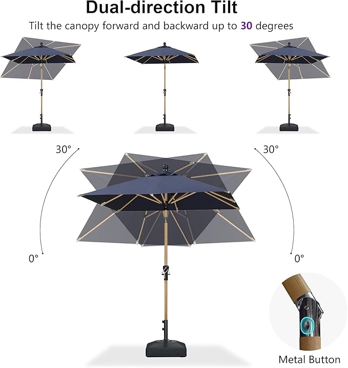 PURPLE LEAF 6' x 6' Square Outdoor Umbrella with Base Outdoor Table Umbrella Aluminum Patio Umbrella with Push Button Tilt & Crank and 8 Ribs Market Umbrella for Pool Backyard Beach, Navy Blue