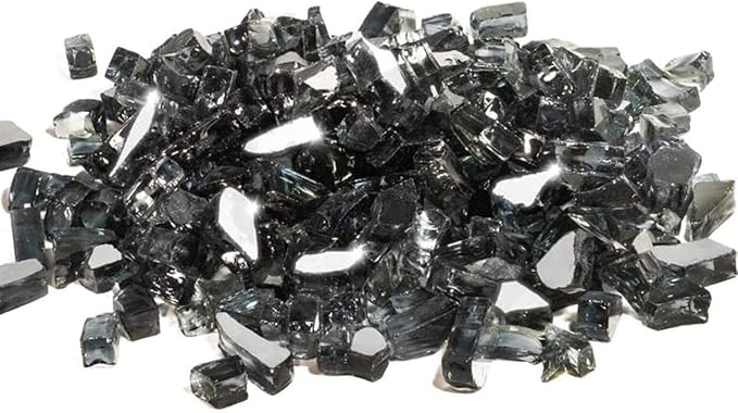 GASPRO 10 lbs Fire Glass for Fire Pit, 1/2-Inch Glass Rocks for Propane or Gas Fireplace, Add Ambience to Gatherings and Parties for Outdoors and Indoors, Reflective Black