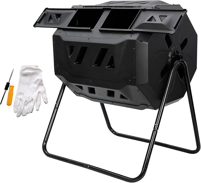 Nouva 43 Gallon Large Composting Tumbler Dual Rotating Chamber Garden Composter Bin Compost Bin with Steel Frame Outdoor Garden Yard