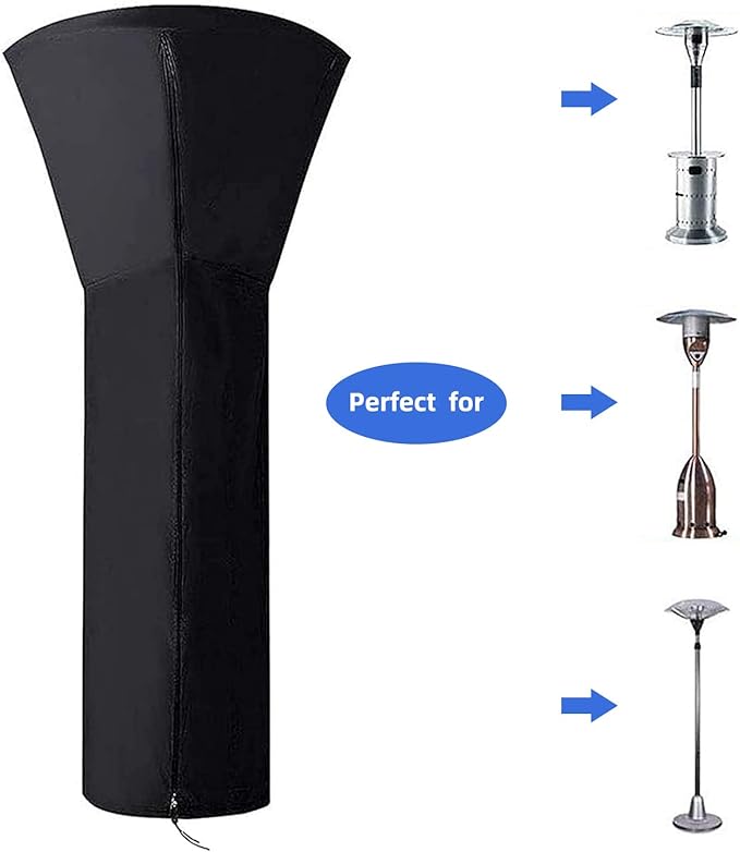 420D Patio Heater Cover, Waterproof with Zipper, Outdoor Propane Heater Cover for Any Season, Large Size: 89'H x 33'Dx19'B (Black)