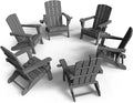 Folding Adirondack Chair 6 Pack, HDPE All-Weather Fire Pit Chairs, Plastic Adirondack Chairs with 2 Cup Holder, Outdoor Lawn Chair for Patio Garden (Grey)