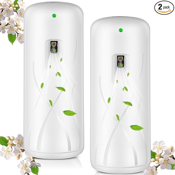 2 Pcs Automatic Air Freshener Spray Dispenser Wall Mounted Fly Mosquito Flying Insect Control Metered Air Freshener Sprayer Battery Operated for Living Room Bathroom Bedroom Farm Barn(White)
