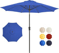 9FT Large Outdoor Patio Umbrella Market Table Umbrella-UV Resistant, Easy Push Button Tilt and Crank, 8 Sturdy Ribs Heavy-Duty Pool Umbrella for Deck,Blue