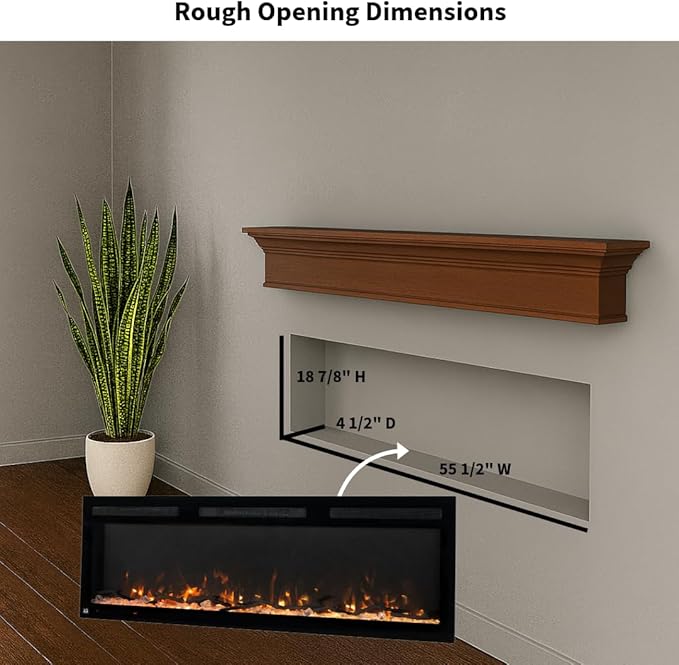 Touchstone Smart Electric Fireplace-The Fury 57" Wide- 4.5" Thin in Wall Recessed-100 Realistic Flame/Ember Bed Color Combos-1,500W Heater-Larger Viewing Area-Alexa/WiFi Enabled