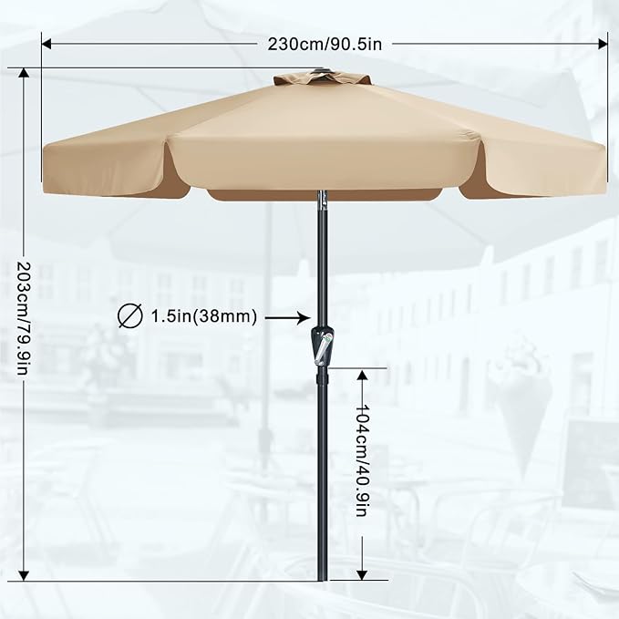 MASTERCANOPY Valance Patio Umbrella for Outdoor Table Market,7.5ft, Tan