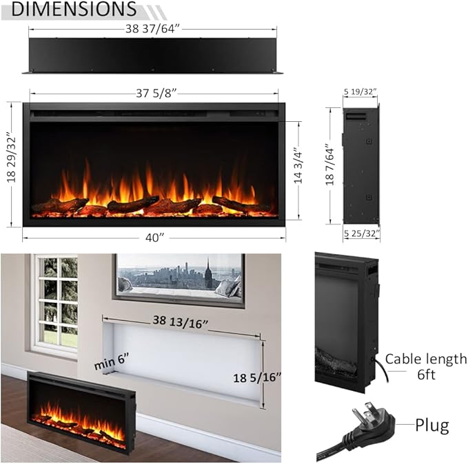 LegendFlame 40" W Austin in Wall Recessed & Wall Mounted Electric Fireplace (EF286A)