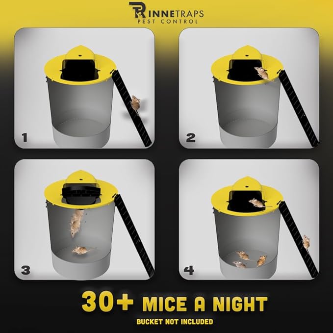RinneTraps - Flip N Slide Bucket Lid Mouse Trap |4 Pack| |Multi Catch| |Made in USA| US Pat D1,039,648s