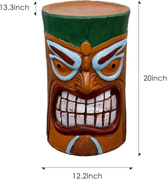 SKYFIRE Large Tiki Statue - 20”H Tiki Bar Side Tables Outdoor Decor for Garden, Patio, Backyard, Lawn and Office -Concrete The Grand Tiki Face Kanaloa Teeth Stool End Table for House Decor