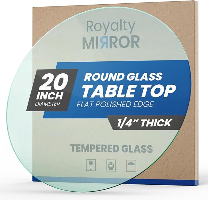 Royalty 20" Inch Round Tempered Glass Table Top – Clear Table Top Glass – Useful for Replacement, Tabletop Protector, Patio, Dining, Coffee, Desks - 1/4" Thick Flat Polished Edge