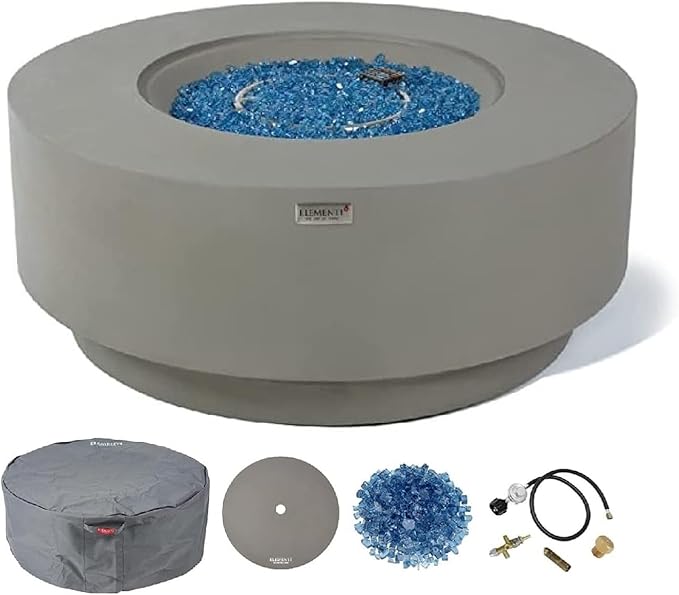 AMS Fireplace | Elementi Plus | Colosseo | Round Light Gray Concrete Propane Gas Fire Table Pit (Liquid Propane)